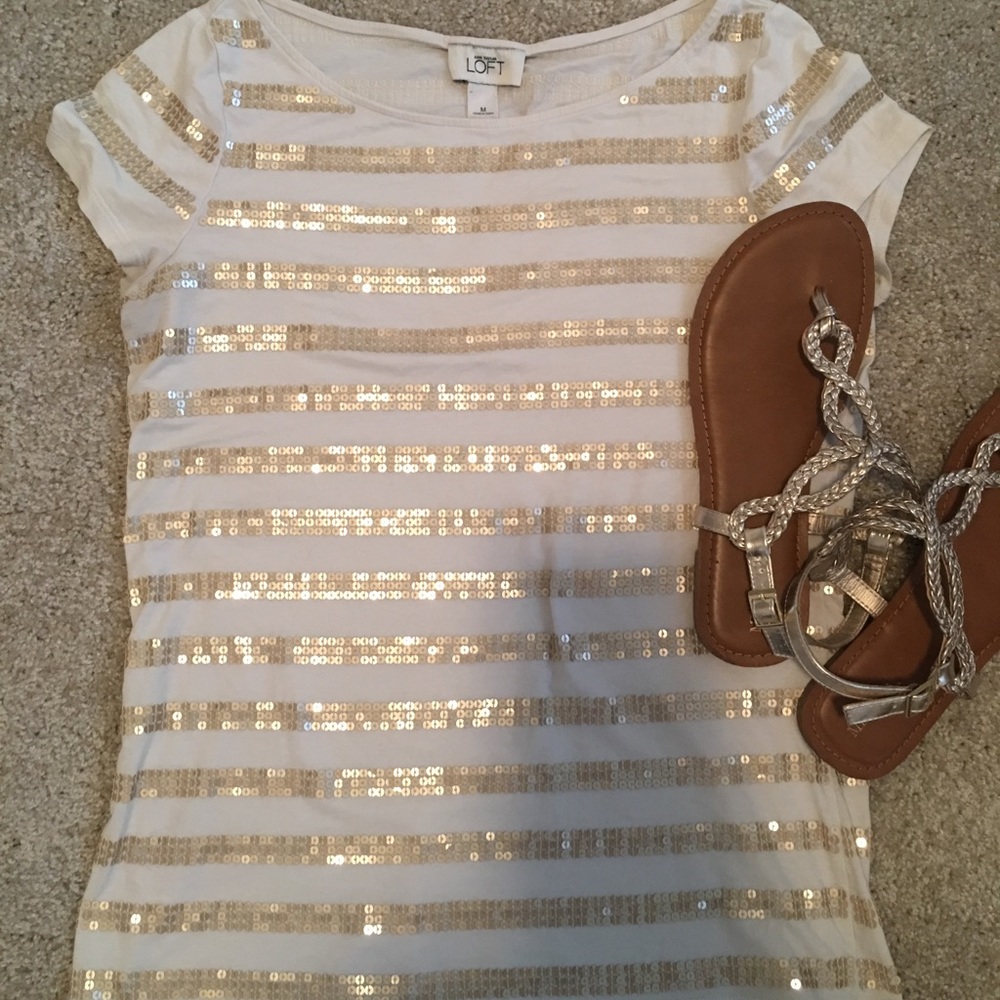 Loft Gold Sequin Striped T-shirt